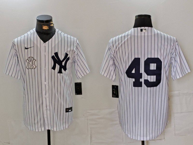 Men New York Yankees #49 No Name White Stripe Game 2024 Nike MLB Jersey style 3